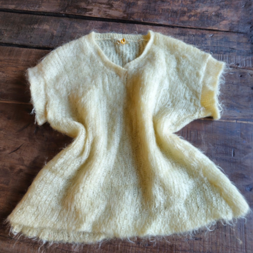 Vintage Beldoch Popper Mohair Blend Sweater Vest Pastel Yellow V-Neck Cap Sleeve